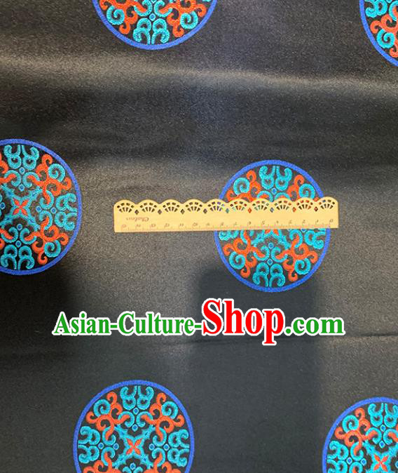 Chinese Traditional Lucky Pattern Black Silk Fabric Brocade Drapery Tibetan Robe Damask Material