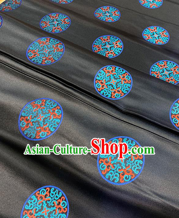 Chinese Traditional Lucky Pattern Black Silk Fabric Brocade Drapery Tibetan Robe Damask Material