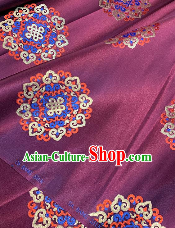 Chinese Traditional Lucky Pattern Purple Silk Fabric Brocade Drapery Tibetan Robe Damask Material
