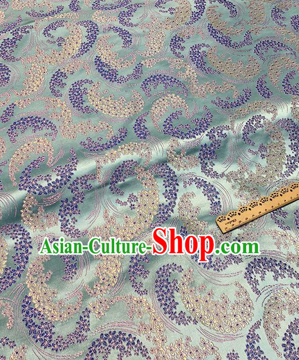 Chinese Traditional Sakura Pattern Green Silk Fabric Brocade Drapery Qipao Dress Damask Material