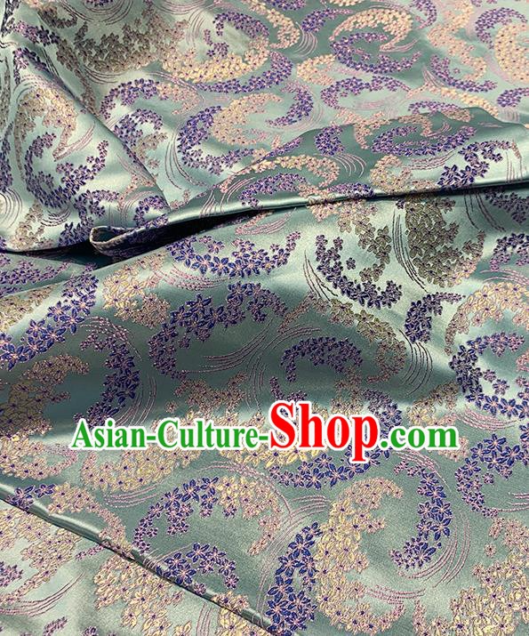 Chinese Traditional Sakura Pattern Green Silk Fabric Brocade Drapery Qipao Dress Damask Material