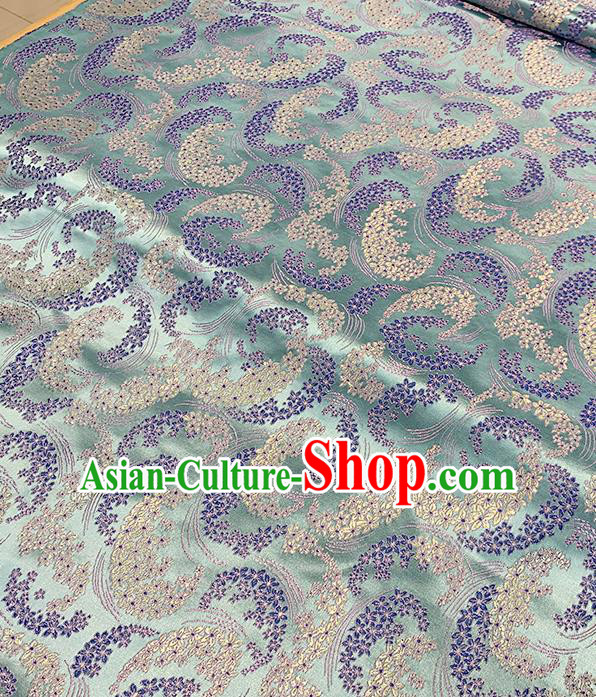 Chinese Traditional Sakura Pattern Green Silk Fabric Brocade Drapery Qipao Dress Damask Material