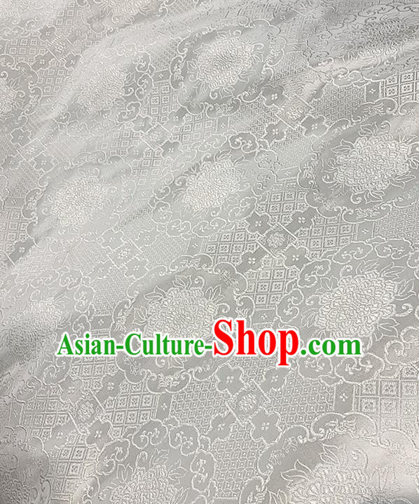 Chinese Traditional Peony Pattern White Silk Fabric Brocade Drapery Hanfu Dress Damask Material