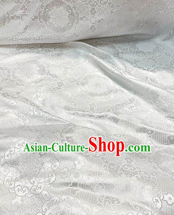 Chinese Traditional Peony Pattern White Silk Fabric Brocade Drapery Hanfu Dress Damask Material