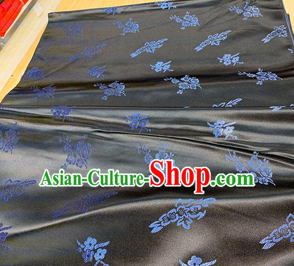 Chinese Traditional Plum Blossom Pattern Black Silk Fabric Brocade Drapery Qipao Dress Damask Material