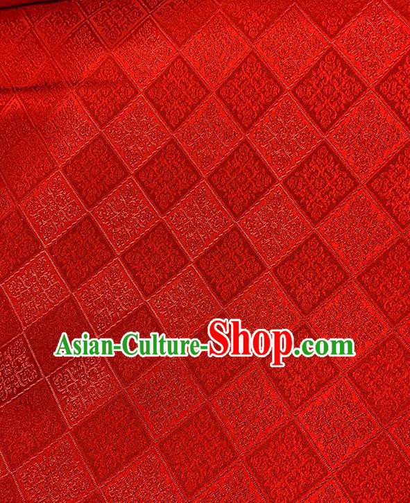 Chinese Traditional Rhombus Pattern Red Silk Fabric Brocade Drapery Qipao Dress Damask Material