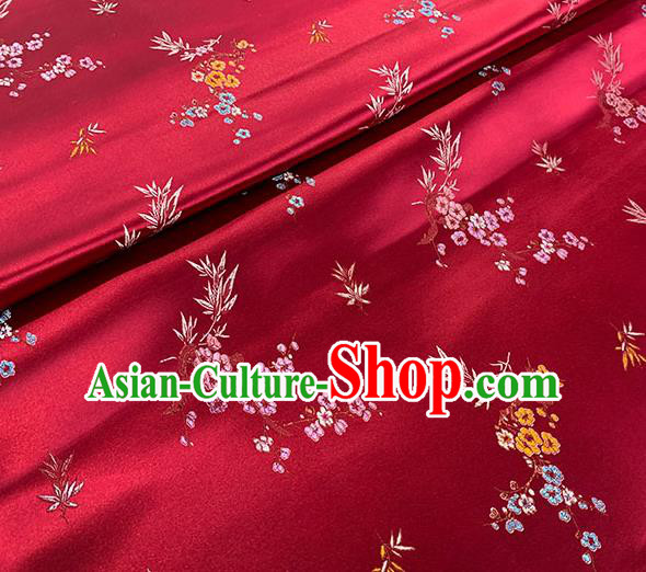 Chinese Traditional Plum Bamboo Pattern Red Silk Fabric Brocade Drapery Cheongsam Damask Material