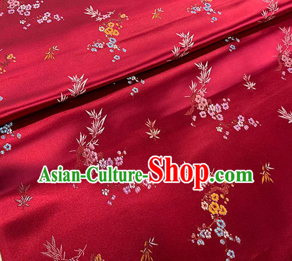 Chinese Traditional Plum Bamboo Pattern Red Silk Fabric Brocade Drapery Cheongsam Damask Material