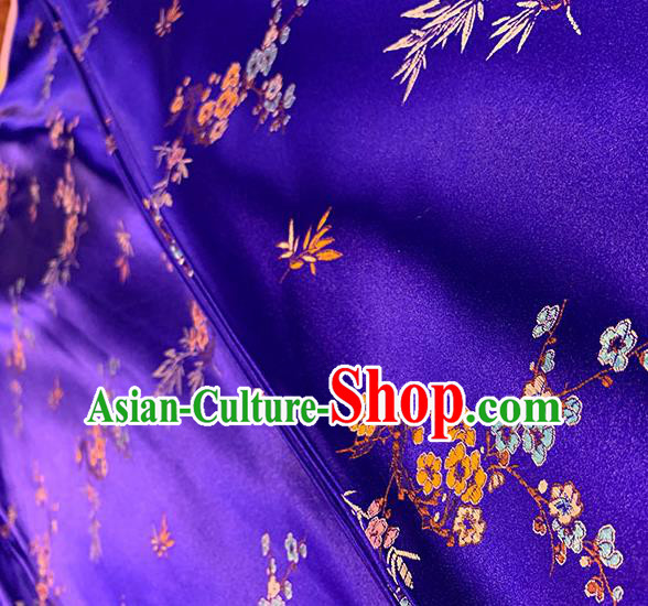 Chinese Traditional Plum Bamboo Pattern Royalblue Silk Fabric Brocade Drapery Cheongsam Damask Material