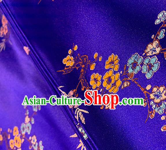 Chinese Traditional Plum Bamboo Pattern Royalblue Silk Fabric Brocade Drapery Cheongsam Damask Material