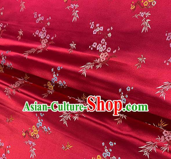 Chinese Traditional Plum Bamboo Pattern Wine Red Silk Fabric Brocade Drapery Cheongsam Damask Material