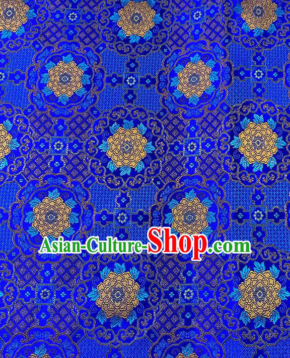 Chinese Traditional Yellow Peony Pattern Royalblue Silk Fabric Brocade Drapery Tang Suit Damask Material