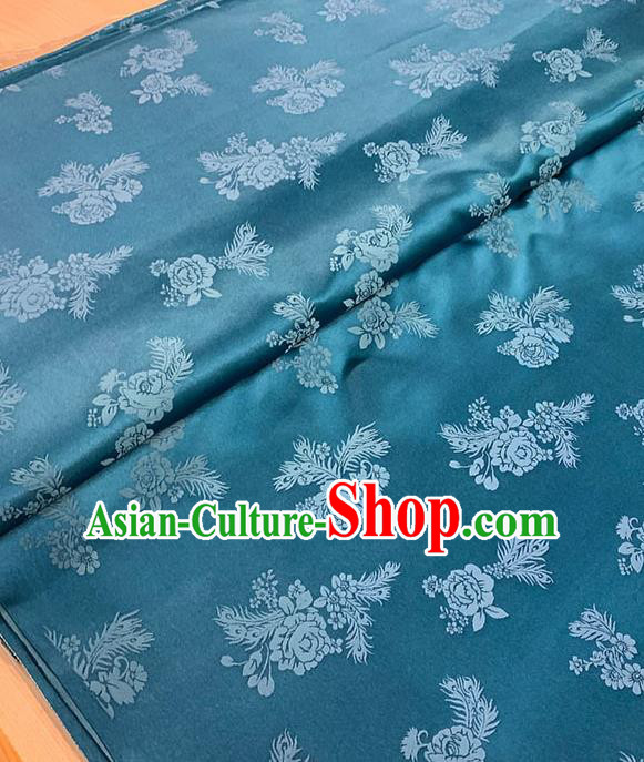 Chinese Traditional Peony Pattern Silk Fabric Tang Suit Damask Material Blue Brocade Drapery