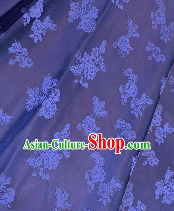 Chinese Traditional Peony Pattern Silk Fabric Tang Suit Damask Material Navy Blue Brocade Drapery
