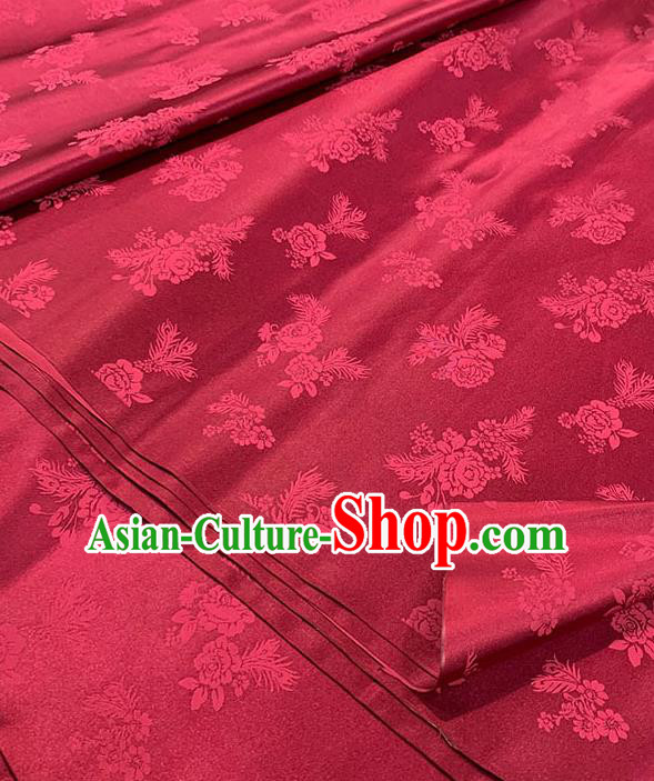 Chinese Traditional Peony Pattern Silk Fabric Tang Suit Damask Material Wine Red Brocade Drapery