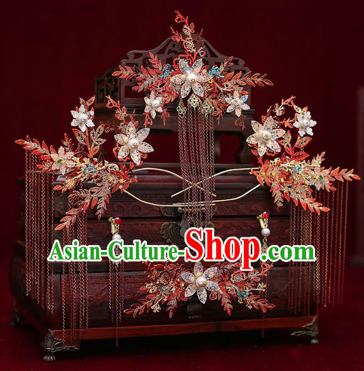 Chinese Handmade Classical Wedding Hair Accessories Ancient Bride Hairpins Hair Comb Complete Set