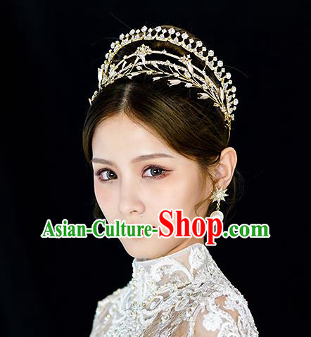 Handmade Baroque Bride Crystal Royal Crown Classical Jewelry Accessories European Princess Wedding Zircon Hair Accessories