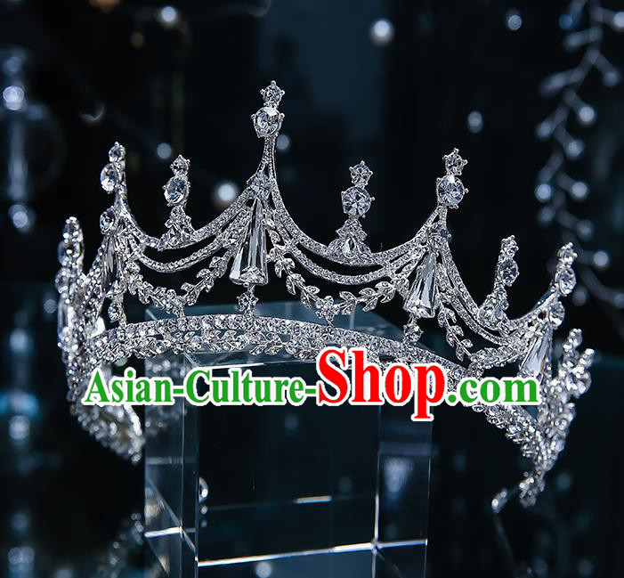 Handmade Baroque Zircon Royal Crown Wedding Hair Accessories Classical European Bride Headwear
