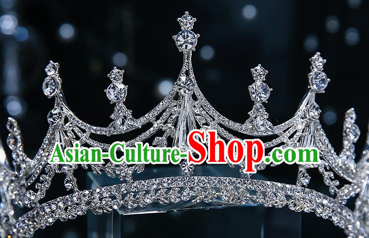Handmade Baroque Zircon Royal Crown Wedding Hair Accessories Classical European Bride Headwear