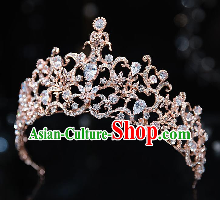 Handmade Baroque Crystal Royal Crown Wedding Hair Accessories Classical European Bride Headwear Hair Clasp