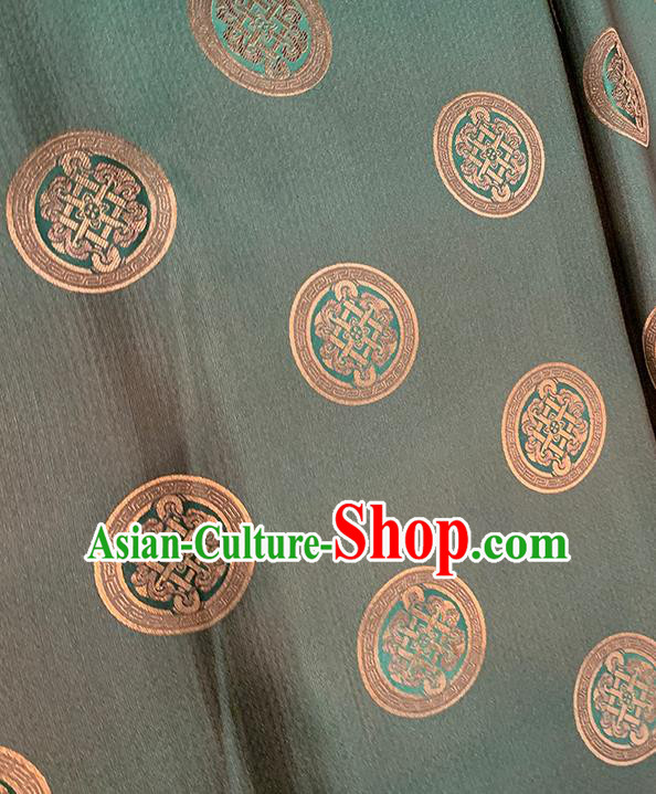 Chinese Traditional Pattern Deep Green Silk Fabric Brocade Damask Mongolian Robe Drapery Material