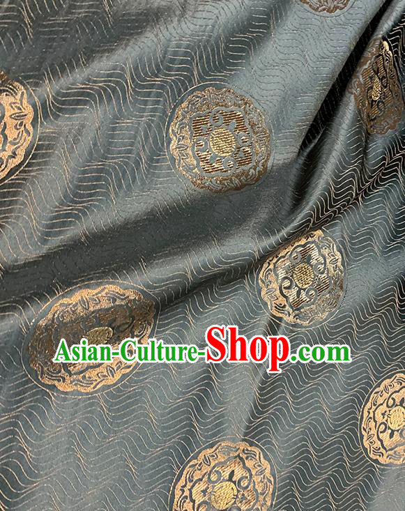 Chinese Traditional Round Pattern Black Silk Fabric Brocade Drapery Hanfu Dress Damask Material