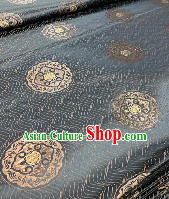 Chinese Traditional Round Pattern Black Silk Fabric Brocade Drapery Hanfu Dress Damask Material
