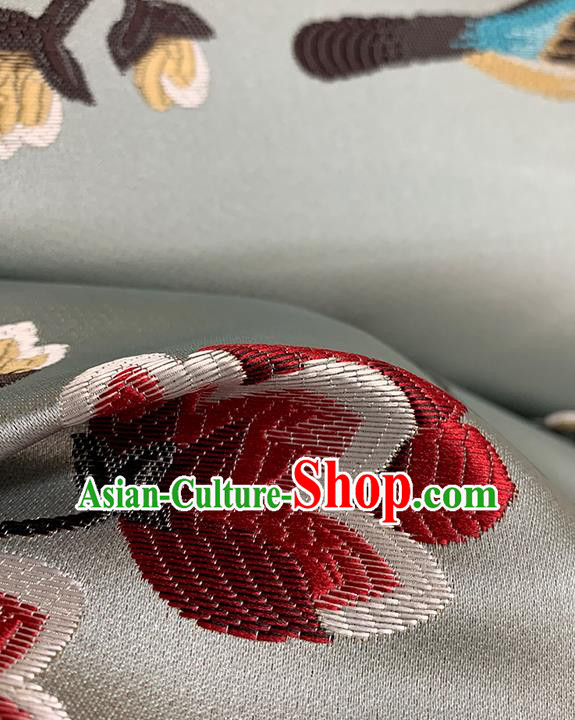 Chinese Traditional Magpie Plum Pattern Grey Silk Fabric Brocade Drapery Hanfu Dress Damask Material