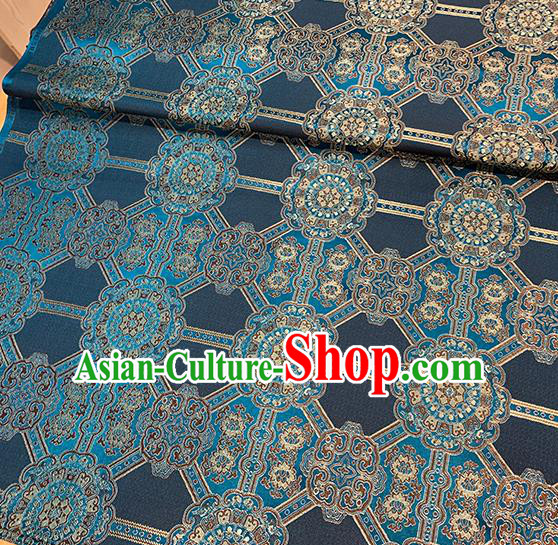 Chinese Traditional Gesang Flowers Pattern Navy Silk Fabric Brocade Drapery Tibetan Robe Damask Material