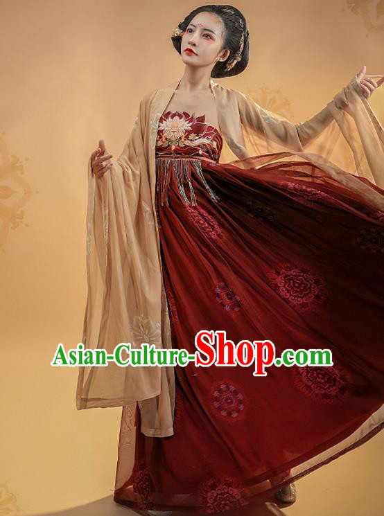 Ancient Chinese Tang Dynasty Court Woman Dress Traditional Hanfu Apparels Embroidered Historical Costumes Full Set