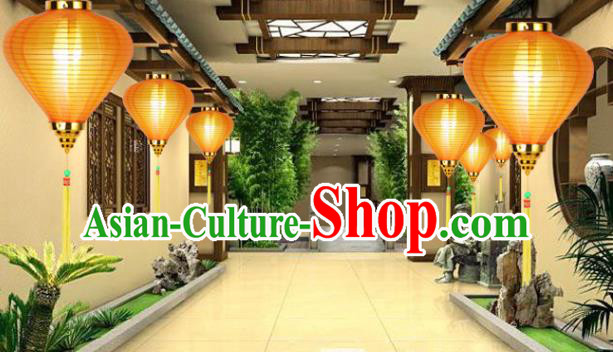 Chinese Traditional Yellow Veil Lanterns Handmade Hanging Lantern New Year Classical Palace Lamp