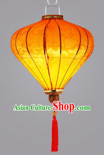 Chinese Traditional Orange Silk Palace Lanterns Handmade Hanging Lantern Classical Festive New Year Diamond Lamp