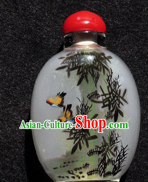 Chinese Handmade Snuff Bottle Traditional Inside Painting Bamboo Birds Snuff Bottles Artware
