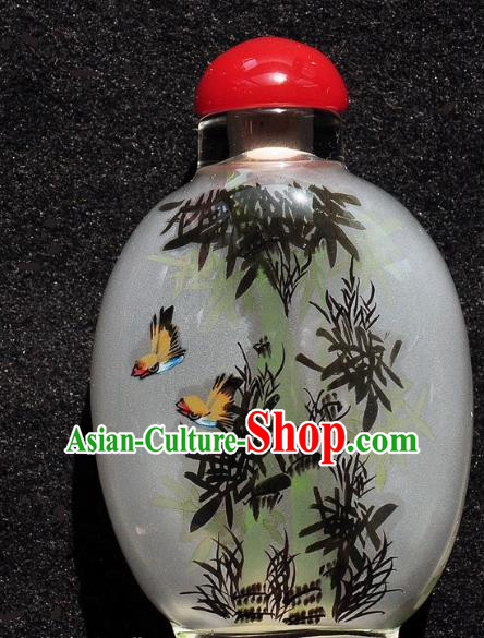 Chinese Handmade Snuff Bottle Traditional Inside Painting Bamboo Birds Snuff Bottles Artware