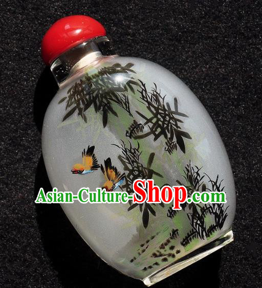 Chinese Handmade Snuff Bottle Traditional Inside Painting Bamboo Birds Snuff Bottles Artware