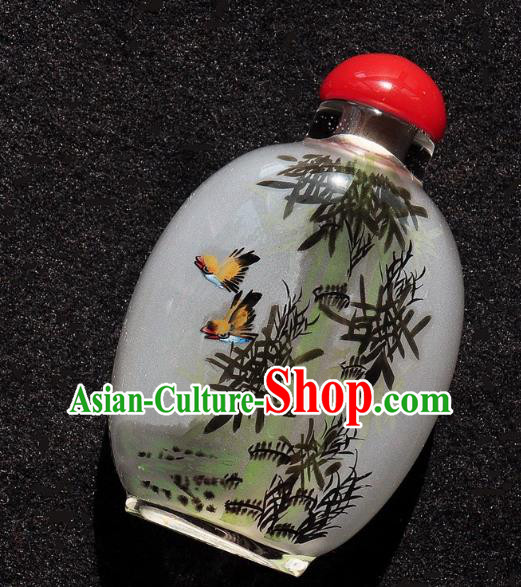 Chinese Handmade Snuff Bottle Traditional Inside Painting Bamboo Birds Snuff Bottles Artware