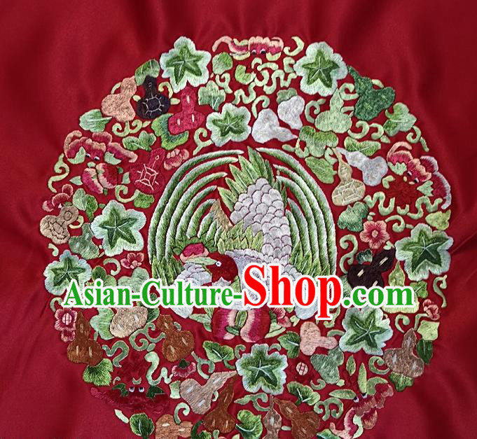 Traditional Chinese Embroidered Phoenix Peach Fabric Hand Embroidering Dress Round Applique Embroidery Cucurbit Silk Patches Accessories