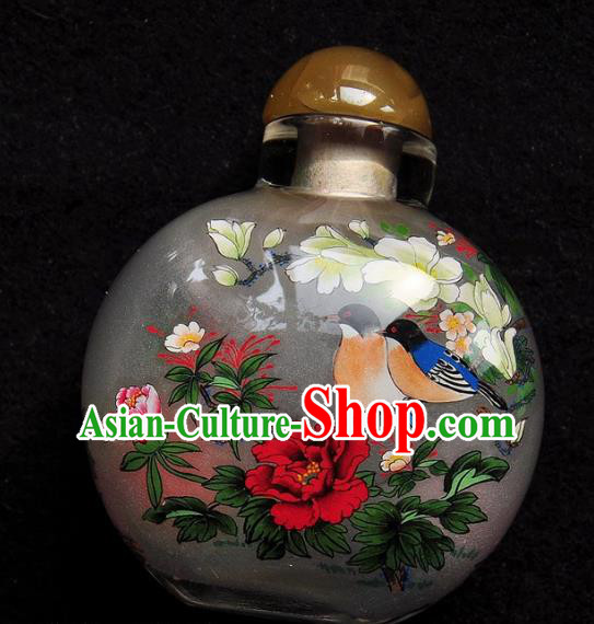Chinese Handmade Snuff Bottle Traditional Inside Painting Magnolia Birds Snuff Bottles Artware
