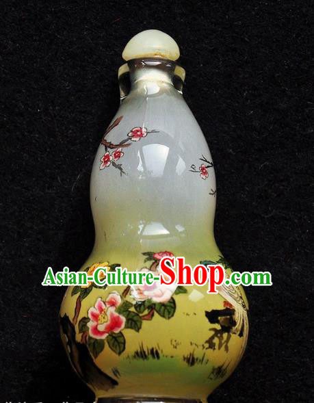 Chinese Handmade Cucurbit Snuff Bottle Traditional Inside Painting Flowers Birds Snuff Bottles Artware