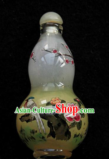 Chinese Handmade Cucurbit Snuff Bottle Traditional Inside Painting Flowers Birds Snuff Bottles Artware