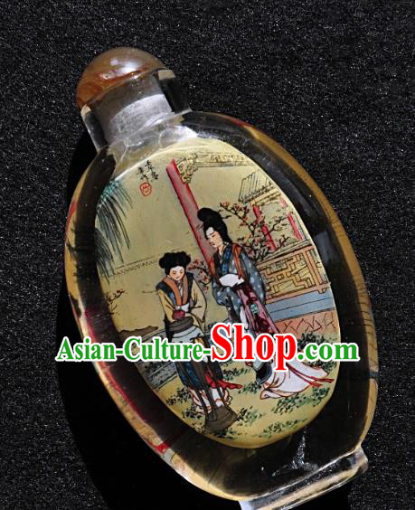 Chinese Handmade Yellow Snuff Bottle Traditional Inside Painting Noble Lady Snuff Bottles Artware