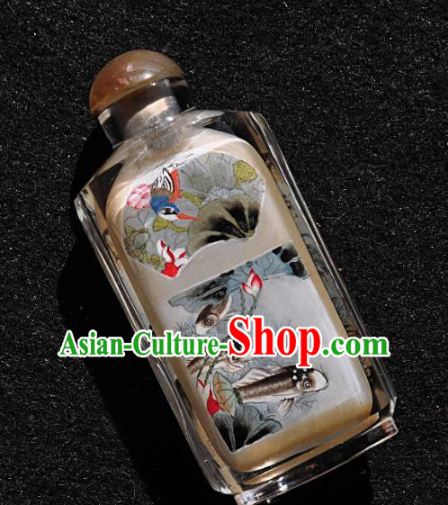 Chinese Handmade Snuff Bottle Traditional Inside Painting Lotus Fishes Snuff Bottles Artware