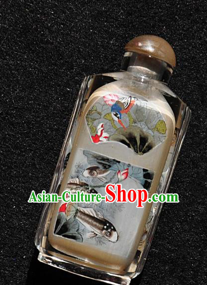 Chinese Handmade Snuff Bottle Traditional Inside Painting Lotus Fishes Snuff Bottles Artware