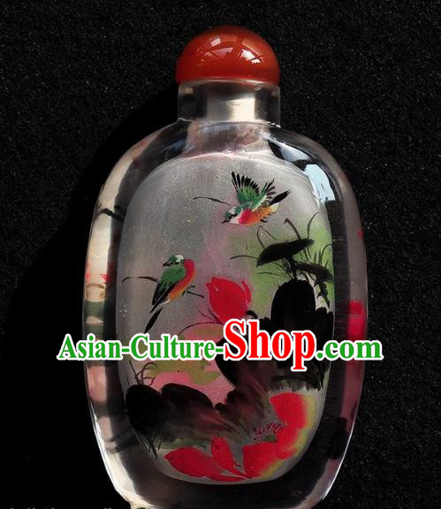 Chinese Handmade Snuff Bottle Traditional Inside Painting Peony Bird Snuff Bottles Artware