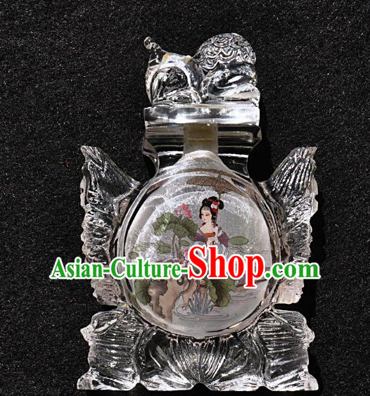 Chinese Handmade Glass Lion Snuff Bottle Traditional Inside Painting Palace Lady Snuff Bottles Artware