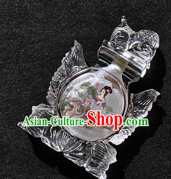 Chinese Handmade Glass Lion Snuff Bottle Traditional Inside Painting Palace Lady Snuff Bottles Artware