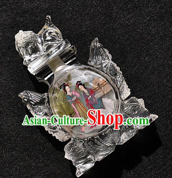 Chinese Handmade Glass Lion Snuff Bottle Traditional Inside Painting Palace Lady Snuff Bottles Artware