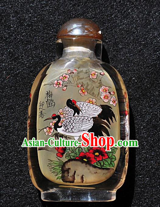 Chinese Handmade Glass Snuff Bottle Traditional Inside Painting Crane Plum Snuff Bottles Artware