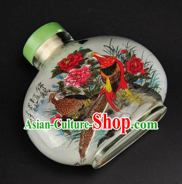 Chinese Handmade Flowers Birds Snuff Bottle Craft Traditional Inside Painting Peony Snuff Bottles Artware