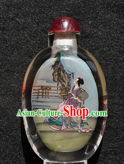Chinese Handmade Glass Snuff Bottle Craft Traditional Inside Painting Peach Goddess Snuff Bottles Artware